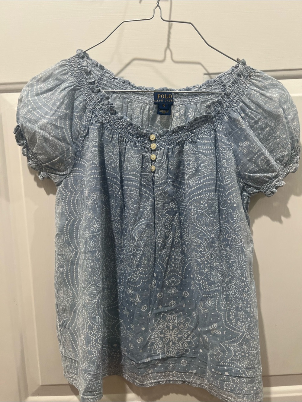 Polo by Ralph Lauren Blue Paisley Off-Shoulder Peasant Top